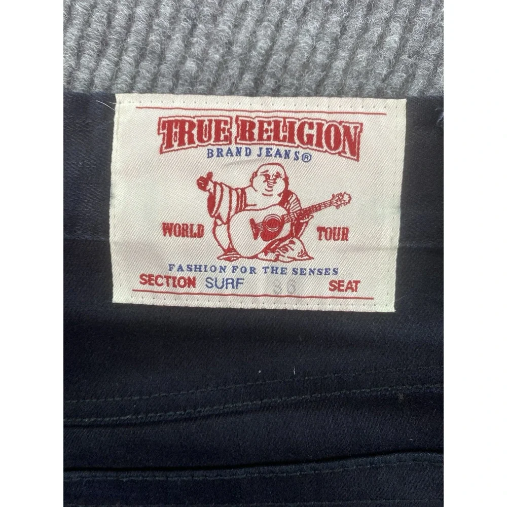 True Religion Jeans Mens 36x33 Black Denim Surf Designer Back Flap Premium USA